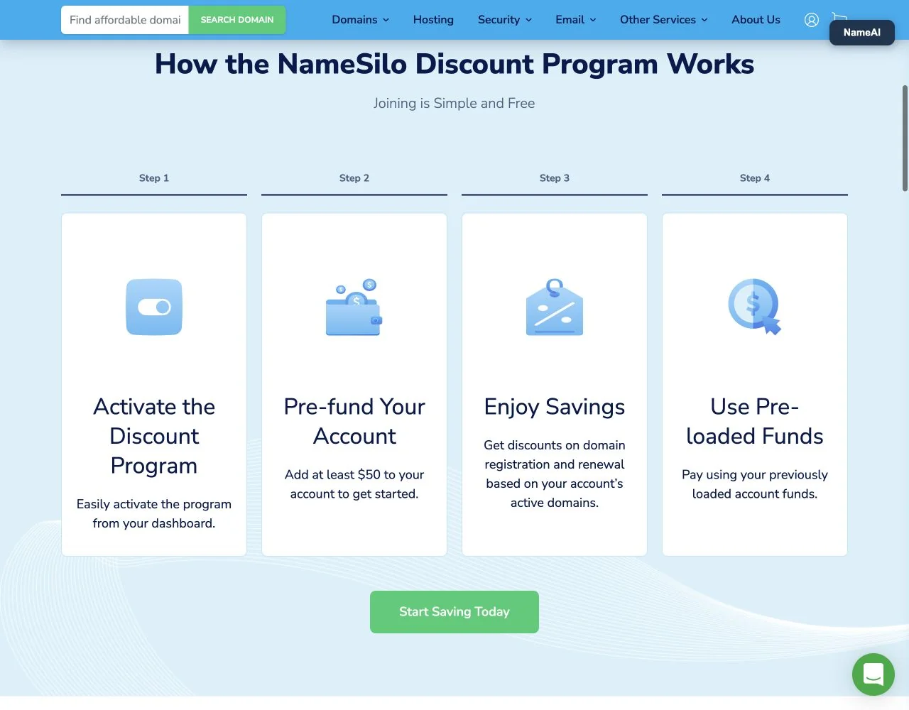 NameSilo's official Discount Program page